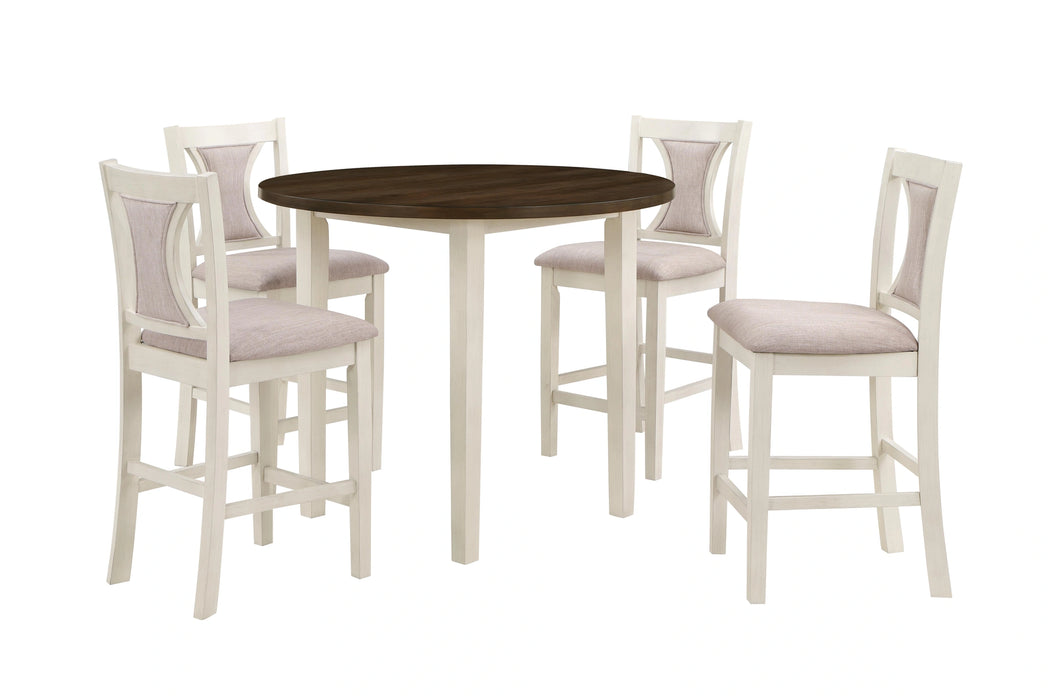 HUDSON 42" ROUND COUNTER TABLE & 4 CHAIR SET-BROWN/CREME