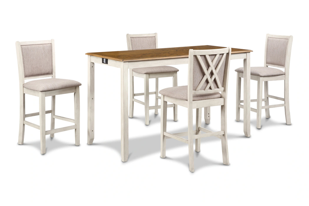 AMY 60" COUNTER TABLE+CHAIRS W/STG (5 PC) -2 TONE BISQUE