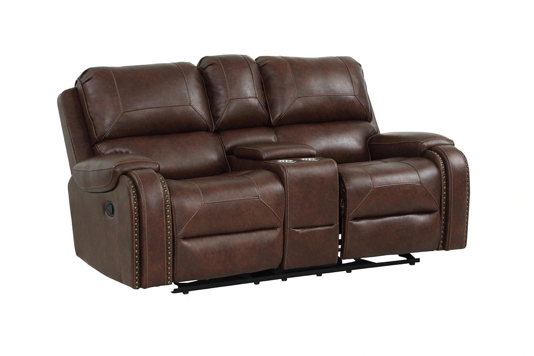 New Classic Furniture Taos Dual Recliner Glider Console Loveseat in Caramel