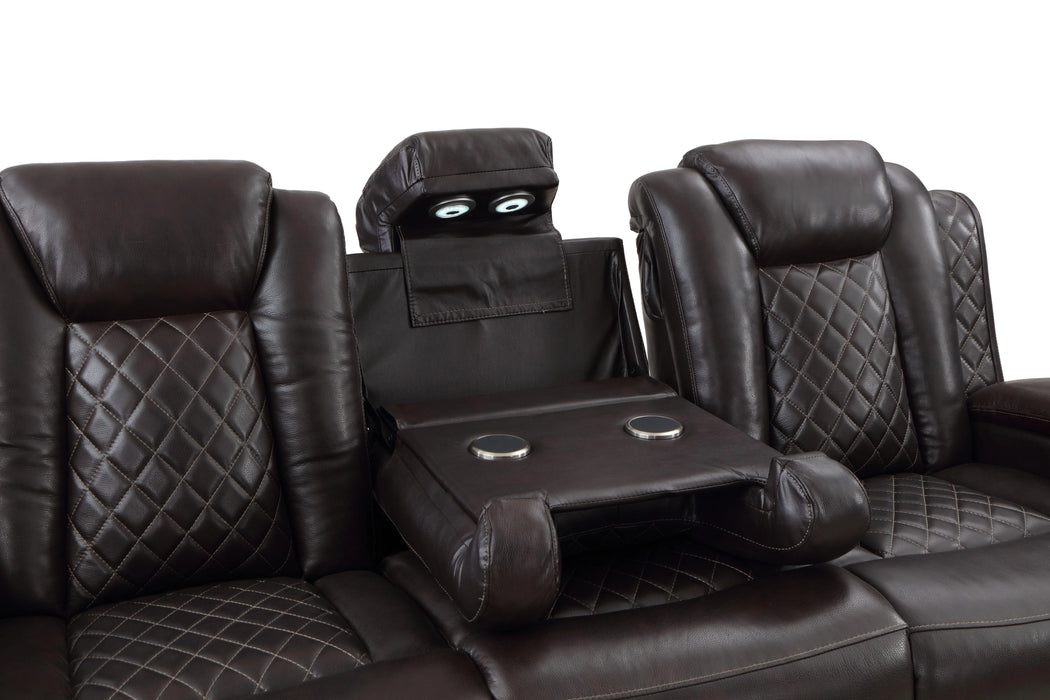 JOSHUA LEATHER SOFA W/DUAL RECLINER-DK BROWN