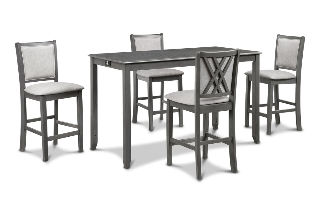 AMY 60" COUNTER TABLE+CHAIRS W/STG (5 PCS) -GRAY
