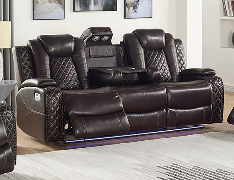 New Classic Furniture Joshua Sofa with Power Headrest and Footrest in Dark Brown