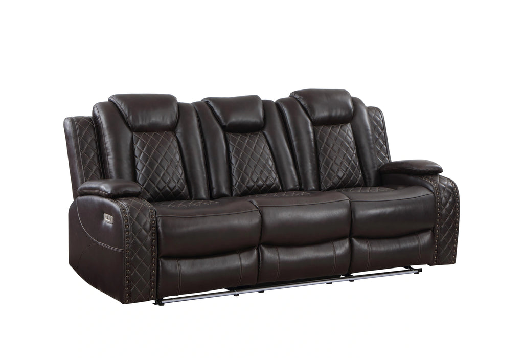 JOSHUA LEATHER SOFA W/DUAL RECLINER-DK BROWN