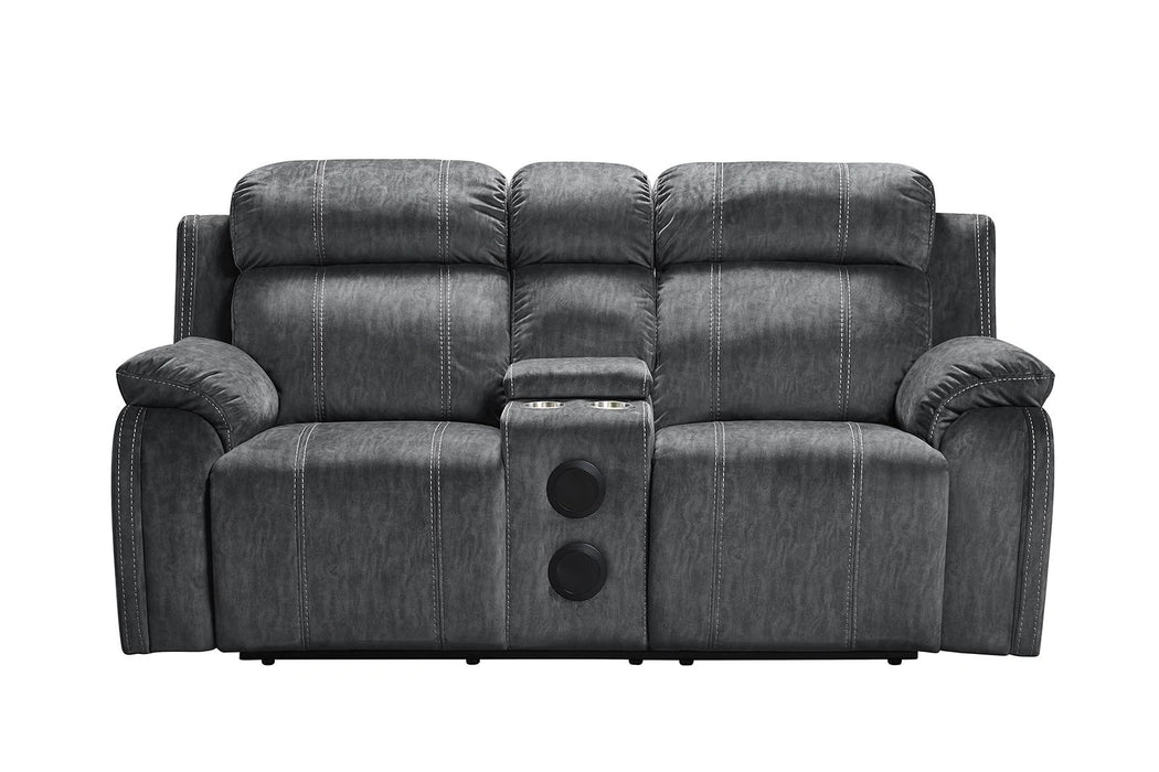 New Classic Furniture Tango Console Loveseat with Speaker and Power Footrest in Shadow