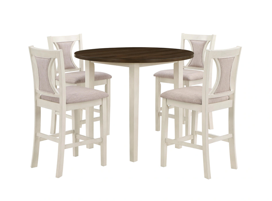 HUDSON 42" ROUND COUNTER TABLE & 4 CHAIR SET-BROWN/CREME