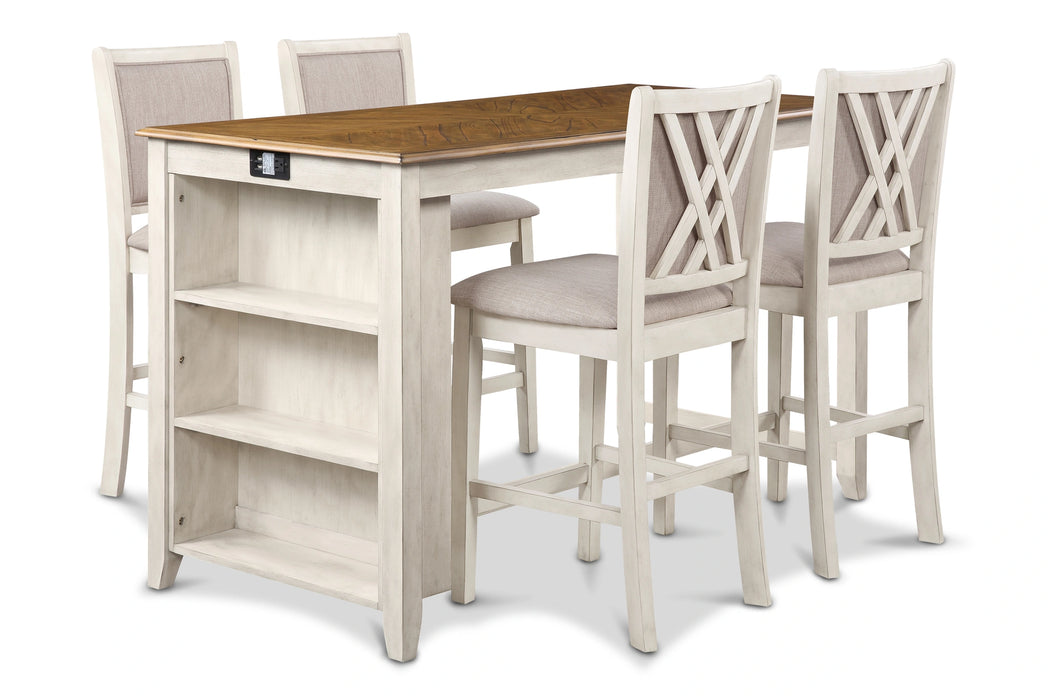 AMY 60" COUNTER TABLE+CHAIRS W/STG (5 PC) -2 TONE BISQUE