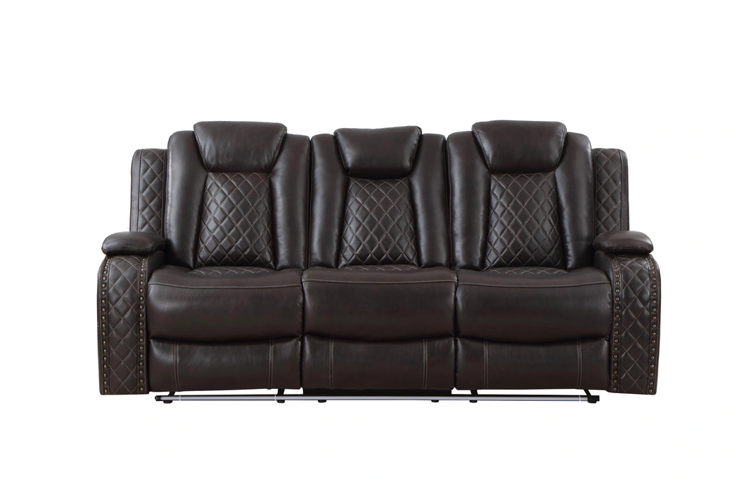 JOSHUA LEATHER SOFA W/DUAL RECLINER-DK BROWN