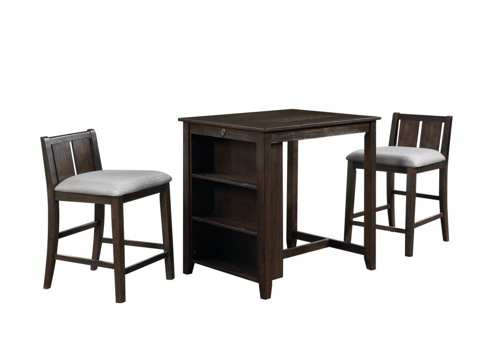 HESTON 36" STORAGE COUNTER TABLE SET W/2 CHAIRS-CHERRY