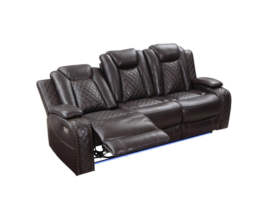 JOSHUA LEATHER SOFA W/DUAL RECLINER-DK BROWN